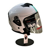 JK-516 Yazlık Motosiklet Kaskı Güneş Vizörlü Beyaz Mavi X2