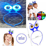 Led Işıklı  Pilli 3 Farklı Modda Yanan Uzaylı Göz Parti Tacı Mavi Renk 18x12 Cm