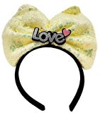Led Işıklı 3 Farklı Fonksiyonda Yanan Gümüş Love Yazılı Sarı Fiyonk Taç 20x17 Cm