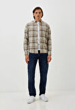 Erkek Flanel Gömlek BEJ Ekose Desenli Slim Fit Düğmeli Yaka Oduncu Gömlek NCS JEANS 7265