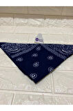 %100 Pamuk Unisex Lacivert Renk Etnik Desenli Bandana - Fular