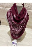 %100 Pamuk Unisex Mürdüm Renk Etnik Desenli Bandana Fular