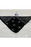 %100 Pamuk Unisex Siyah Renk Etnik Desenli Bandana - Fular