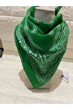 %100 Pamuk Unisex Yeşil Renk Etnik Desenli Bandana Fular