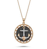 Madalyon Çapa Altın Rose Kolye
