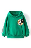 Mickey Mouse Çizgi Karakterli Yeşil Kapüşonlu Erkek Çocuk Eşofman Pijama Alt Üst Takımı