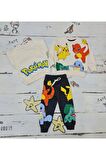 Pokemon Baskılı Bej Erkek Çocuk Alt Üst Pijama Takım