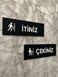 Siyah Mat Minimal Seri İtiniz-Çekiniz Kapı Uyarı Levhası