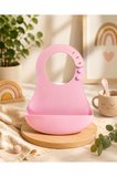 Silikon Mama Önlüğü Su Geçirmez Ayarlanabilir Bebek Önlüğü BPA İçermeyen Geniş Cepli Beslenme Önlüğü Pembe
