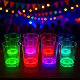 Karanlıkta Yanan Gece Işığı Mega Glow Bardaklar 8 Adet 8.5 x 10.5 cm