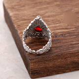 Lal Taşlı Telkari İşlemeli Gümüş Yüzük 2480