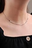 Pullu Tasarım Choker Gümüş Kolye 6586