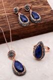 Safir Taşlı Damla Rose Gümüş Set 2075