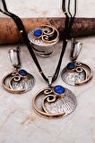 Lapis Lazuli Taşlı Çekiç Dövme Elişi Gümüş Set 2239