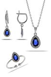 Safir Taşlı Damla Mini Rodyumlu Gümüş Set 2309