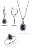 Mistik Topaz Taşlı Damla Mini Rodyumlu Gümüş Set 2310