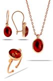 Kehribar Taşlı Rose Gümüş Set 2312