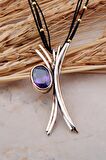 Ametist Taşlı Elişi Tasarım Gümüş Kolye 7427