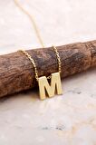 M Harfi Altın Kaplama Gümüş Kolye 7879
