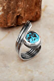 Turkuaz Taşlı Tasarım Kanat Modeli Elişi Gümüş Yüzük 5834