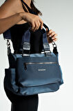 Kadın Çok Gözlü Suya Dayanıklı Ayarlanbilir Çapraz Askılı Lacivert El ve Omuz Çantası