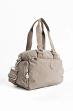Unisex Krinkıl Kumaş Açık Gri Renkli Omuz Ve Çapraz Askılı Çanta