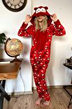 Fermuar Detaylı Kışlık Welsoft Polar Kadın Tulum Pijama Takımı