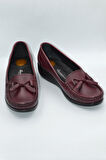 Kadın Bordo Hakiki Deri Comfort Topuk Jelli Ayakkabı ( Elm-0042 )