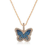 925 Ayar Gümüş Mavi Kelebek Kadın Gümüş Kolye