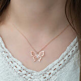 925 Ayar ​Gümüş Rose Bahar Kelebeği Kadın Gümüş Kolye