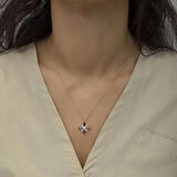 925 Ayar Gümüş Mor Taşlı Umut Çiçeği Gümüş Kolye