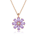 925 Ayar Gümüş Rose Lila Çiçek Kadın Gümüş Kolye