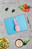 Mavi Ananas Desenli Cam Kesme Tahtası - Cam Kesme Tablası | 30 Cm X 40 Cm