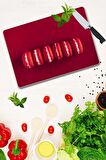 Kırmızı Makaron Desenli Cam Kesme Tahtası| 30 Cm X 40 Cm