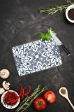 Lacivert Mandala Desenli Cam Kesme Tahtası| 20 Cm X 30 Cm