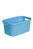 Hasır Desenli Plastik Açık Mavi Çamaşır Sepeti & Açık Mavi Çamaşır Selesi