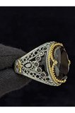 Otantik İşlemeli Mineli Oval Zirkon Taşlı  925 Ayar Erkek Gümüş Yüzük