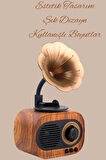 Retro Bluetooth Hoparlör USB Müzik Çalar Ahşap Gramafon USB TF Kart Aux Destekli Nostaljik Radyo