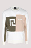 Erkek Sweatshirt Beyaz Monogram Desenli Logo Detaylı Relaxed Fit Crewneck NCS JEANS 1625
