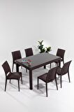 Rattan Large Camlı Kahve Masa Takımı Bahçe&balkon 1 Camlı Masa + 6 Sandalye