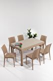 Rattan Large Camlı Cappucino Masa Takımı Bahçe&balkon 1 Camlı Masa + 6 Sandalye
