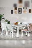 Rattan Large Lüx Camlı Beyaz Masa Takımı Bahçe&balkon 1 Camlı Masa + 6 Sandalye
