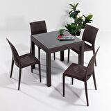 Rattan Small Camlı Kahve Masa Takımı Bahçe&balkon 1 Camlı Masa + 4 Sandalye