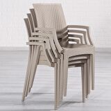 Rattan Small Lüx Camlı Cappucino Masa Takımı Bahçe&balkon 1 Camlı Masa + 4 Sandalye