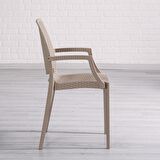 Rattan Small Lüx Camlı Cappucino Masa Takımı Bahçe&balkon 1 Camlı Masa + 4 Sandalye
