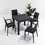 Rattan Lüx 80x80 Bahçe&Balkon&Teras Masa Seti - Antrasit