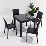 Rattan Camlı 80x80 Bahçe&Balkon&Teras Masa Seti - Antrasit