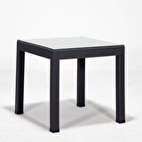 Rattan Camlı 80x80 Bahçe&Balkon&Teras Masa Seti - Antrasit