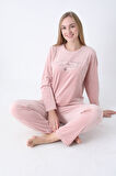 Kadife Yazı Detaylı Pijama Takımı