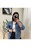 Taşlı Oversize Kot Ceket